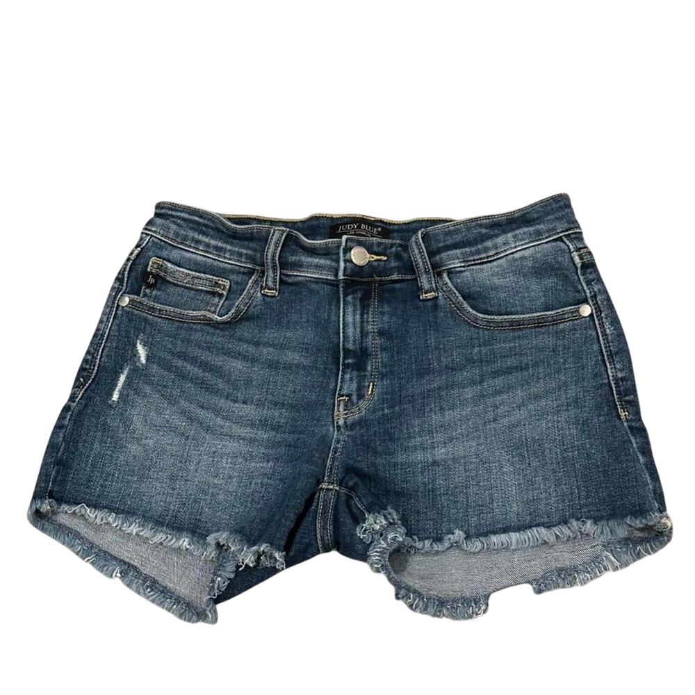 Judy Blue Dark Wash Frayed Hem Denim Shorts